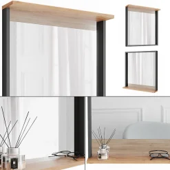 Vicco miroir mural Anthracite/chêne doré 57x60cm avec miroir