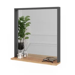 Vicco miroir mural Anthracite/chêne doré 57x60cm avec miroir