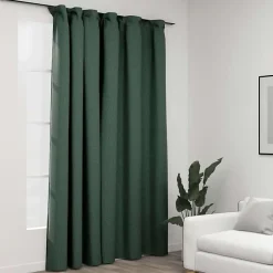 vidaXL Rideau occultant d'aspect de lin avec crochets Vert 290x245 cm