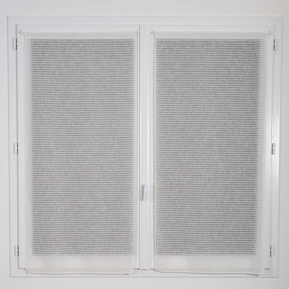 Vitrage tamisant rayures horizontales poly-lin passe-tringle Seraphine blanc H.90 x l.45cm Rocle