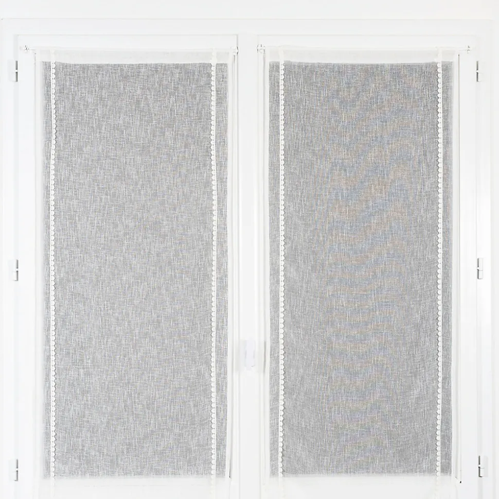 Vitrage tamisant uni avec bande de petits cœurs passe-tringle Mélodie blanc H.90 x l.45cm Rocle