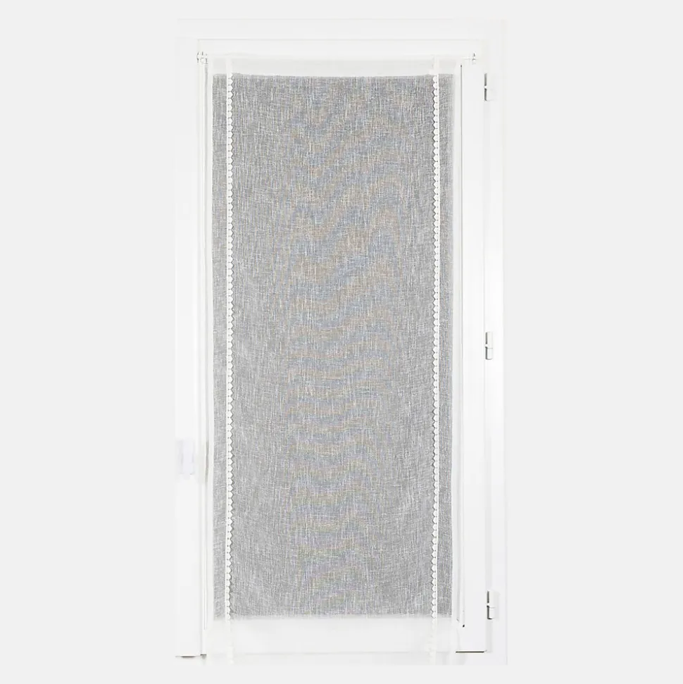 Vitrage tamisant uni avec bande de petits cœurs passe-tringle Mélodie blanc H.190 x l.90cm Rocle
