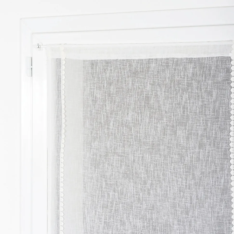 Vitrage tamisant uni avec bande de petits cœurs passe-tringle Mélodie blanc H.160 x l.60cm Rocle