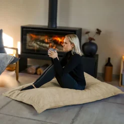 Vivezen - Pouf, fauteuil d'intérieur déhoussable - 90 x 140 cm - Sherpa - Beige - Vivezen