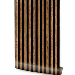 Vlieseline Papier Peint Pour Salon LAMELLES Imitation Bois 53cm x 300cm