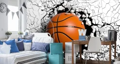 Vlieseline Papier Peint Photo BASKET-BALL Abstraction 3D Pour Chambre Enfants 90cm x 60cm