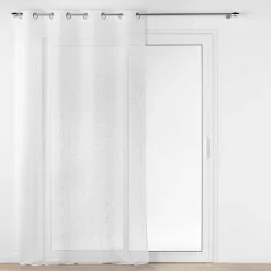 Voilage à Œillets 140 x 240 cm Voile Sablé Brodé Métallisé Félicia Blanc