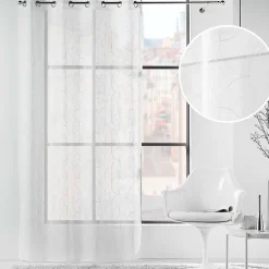 Voilage à Œillets 140 x 240 cm Voile Sablé Brodé Métallisé Félicia Blanc