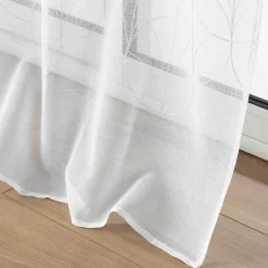 Voilage à Œillets 140 x 240 cm Voile Sablé Brodé Métallisé Félicia Blanc