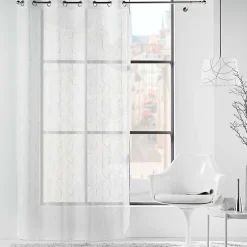 Voilage à Œillets 140 x 240 cm Voile Sablé Brodé Métallisé Félicia Blanc