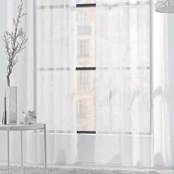 Voilage à Œillets 140 x 240 cm Voile Sablé Brodé Métallisé Félicia Blanc