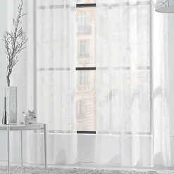 Voilage à Œillets 140 x 240 cm Voile Sablé Brodé Métallisé Félicia Blanc
