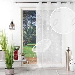 Voilage à œillets 140 x 240 cm Voile sablé brodé Hoops Blanc