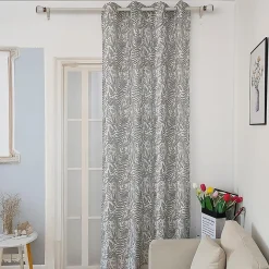 Voilage à œillets imprimé feuillage gris L.240 x l.140cm Dylrev