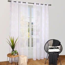 Voilage à œillets étamine broderie papillons blanc L.240 x l.140cm Dylrev