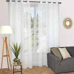 Voilage à œillets étamine broderie feuilles blanc L.240 x l.140cm Dylrev