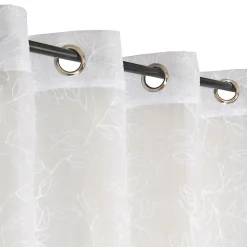 Voilage à œillets étamine broderie feuilles blanc L.240 x l.140cm Dylrev