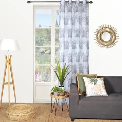 Voilage à œillets étamine imprimé feuillage gris L.240 x l.140cm Dylrev