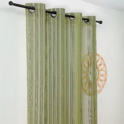 Voilage à l'aspect lin aux rayures verticales (140x280 cm - Vert)