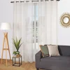 Voilage à oeillets broderie feuillage blanc cassé L.240 x l.140cm Dylrev