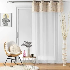 Voilage a oeillets 140 x 240 cm voile sablé + pompon Sundore