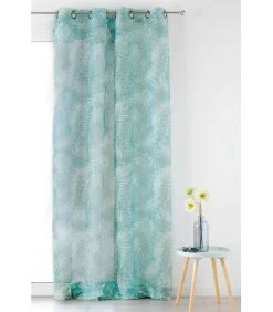 Voilage ambiance tropicale motif feuille de palme - 140x280cm - Vert d'eau
