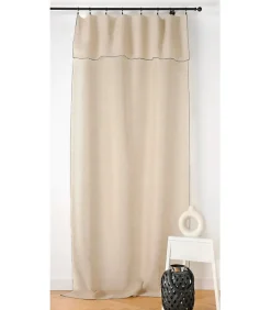 Voilage aspect lin bourdon noir - 140x295cm - Ecru