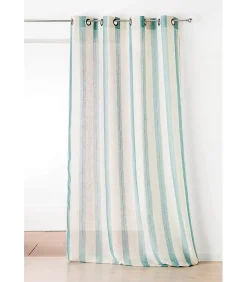 Voilage Aspect Lin Rayures - 150x280cm - Bleu ciel