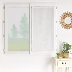 Voilage de fenêtre feuilles brodées (90x210 cm - Blanc cassé)