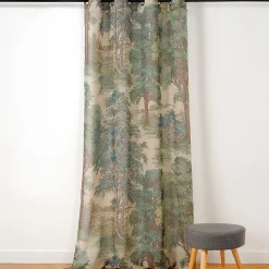 Voilage en lin à motif forêt (150x250 cm - Vert)