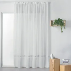 Voilage "Feuille de Chêne" à Galon Fronceur (300x240 cm - Blanc)