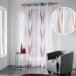 Voilage Imprimé Ruban Ondulé (140x240 cm - Rouge)