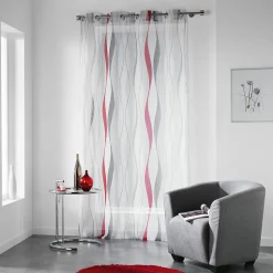 Voilage Imprimé Ruban Ondulé (140x240 cm - Rouge)