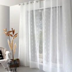 Voilage jacquard à pois ovales à oeillets (140x240 cm - Blanc)