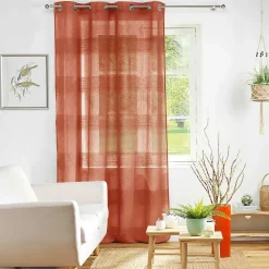 Voilage rayé fils chenille - Effet lin (140x240 cm - Terracotta)