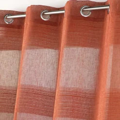 Voilage rayé fils chenille - Effet lin (140x240 cm - Terracotta)