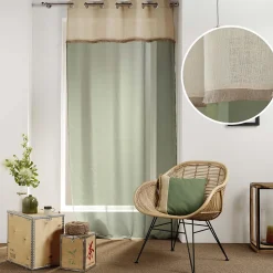Voilage sablé et vert kaki - 140x240cm - Vert kaki