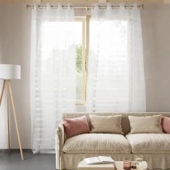 Voilage tamisant à œillets effet jacquard Wakea blanc satin L.260 x l.140cm GoodHome