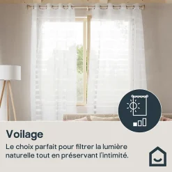 Voilage tamisant à œillets effet jacquard Wakea blanc satin L.260 x l.140cm GoodHome