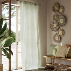 Voilage tamisant à œillets effet lin Tongi vert sauge L.260 x l.140cm GoodHome