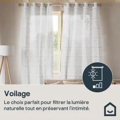 Voilage tamisant à œillets effet lin rayé Rizal beige L.260 x l.140cm GoodHome