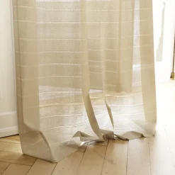 Voilage tamisant à œillets effet tissé rayé Udupi beige lin L.260 x l.140cm GoodHome