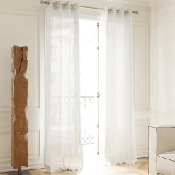 Voilage tamisant à œillets effet tissé rayé Udupi blanc L.260 x l.140cm GoodHome