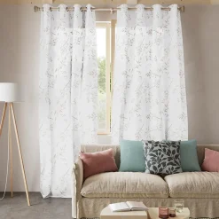 Voilage tamisant à œillets fleuri Bolani blanc L.260 x l.140cm GoodHome