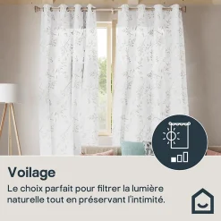 Voilage tamisant à œillets fleuri Bolani blanc L.260 x l.140cm GoodHome