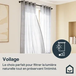 Voilage tamisant à œillets effet lin Tongi gris clair L.260 x l.140cm GoodHome