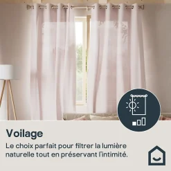 Voilage tamisant à œillets effet tissé Kymbe rose clair L.260 x l.140cm GoodHome