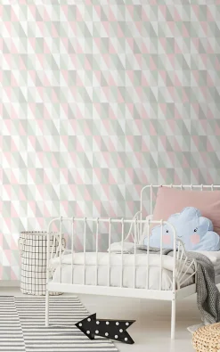 Walls4You papier peint triangles géométriques graphiques vert, rose et gris - 53 cm x 10.05 m - 935301