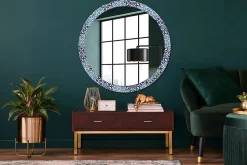 XXL Miroir Rond Cadre Verre Wallfluent fi100 cm Motif Arabe Bleu Décoration Murale Premium Sécurisé